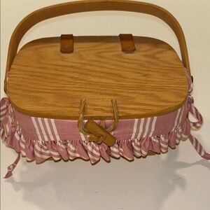 Vtg 1999 Longaberger Pink and White Striped Women's Handwoven Basket Purse